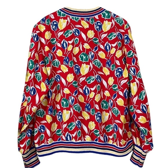 Castleberry Floral Tulips Lightweight Cardigan Sweater Red Blue Yellow Size 12 - Picture 2 of 10
